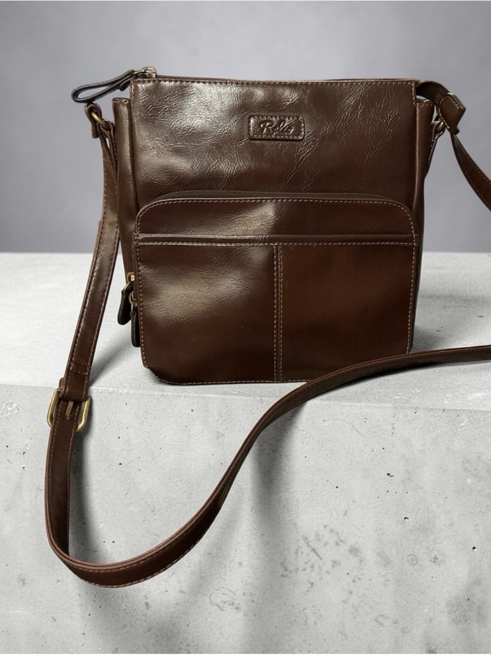 Relic Dark Brown Faux Leather Messenger Crossbody Bag